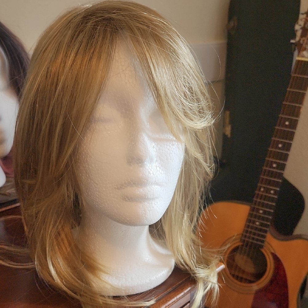 Tan Medium-Length Wig with Layers and Volume